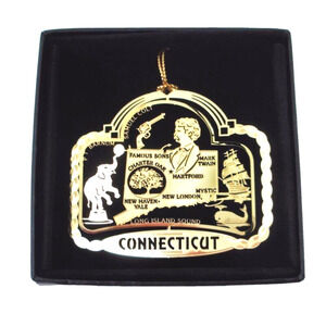 Connecticut State Landmarks Ornament Brass, Personalize with Year Charm